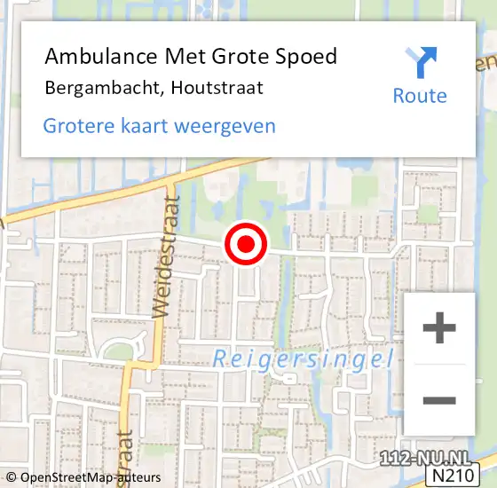 Locatie op kaart van de 112 melding: Ambulance Met Grote Spoed Naar Bergambacht, Houtstraat op 7 oktober 2021 19:43