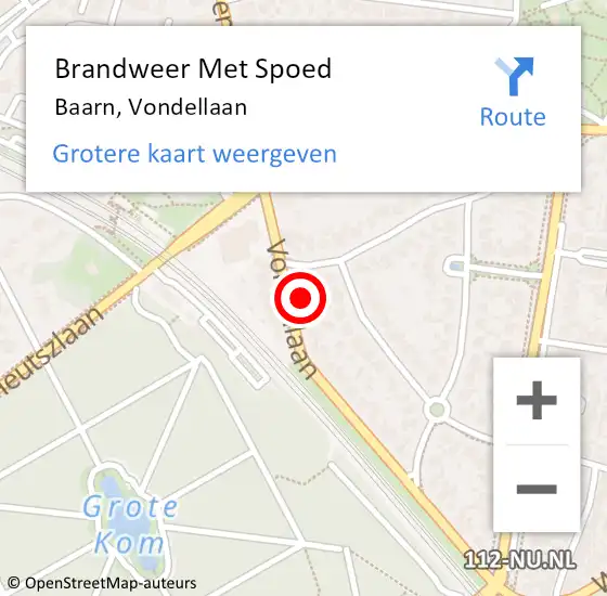 Locatie op kaart van de 112 melding: Brandweer Met Spoed Naar Baarn, Vondellaan op 7 oktober 2021 20:01