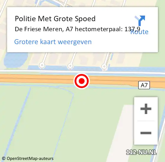 Locatie op kaart van de 112 melding: Politie Met Grote Spoed Naar De Friese Meren, A7 hectometerpaal: 137,9 op 7 oktober 2021 20:08