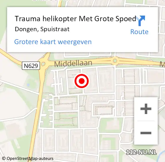 Locatie op kaart van de 112 melding: Trauma helikopter Met Grote Spoed Naar Dongen, Spuistraat op 7 oktober 2021 20:55