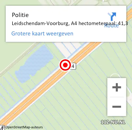 Locatie op kaart van de 112 melding: Politie Leidschendam-Voorburg, A4 hectometerpaal: 41,3 op 7 oktober 2021 21:39