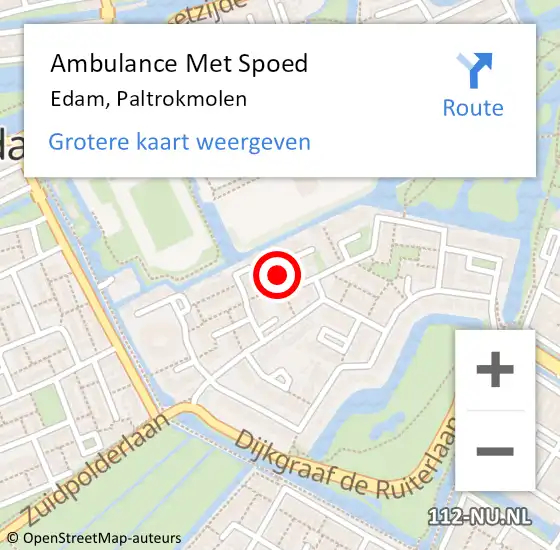 Locatie op kaart van de 112 melding: Ambulance Met Spoed Naar Edam, Paltrokmolen op 7 oktober 2021 21:48