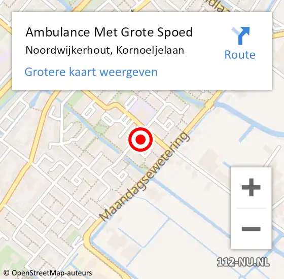 Locatie op kaart van de 112 melding: Ambulance Met Grote Spoed Naar Noordwijkerhout, Kornoeljelaan op 7 oktober 2021 21:49