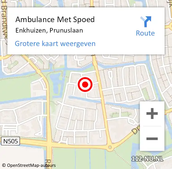 Locatie op kaart van de 112 melding: Ambulance Met Spoed Naar Enkhuizen, Prunuslaan op 8 oktober 2021 00:13