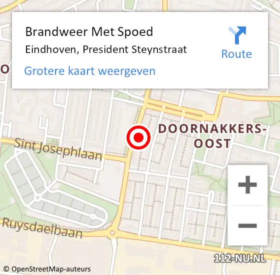 Locatie op kaart van de 112 melding: Brandweer Met Spoed Naar Eindhoven, President Steynstraat op 8 oktober 2021 00:58