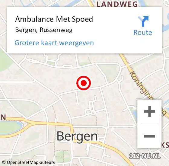 Locatie op kaart van de 112 melding: Ambulance Met Spoed Naar Bergen, Russenweg op 8 oktober 2021 01:01