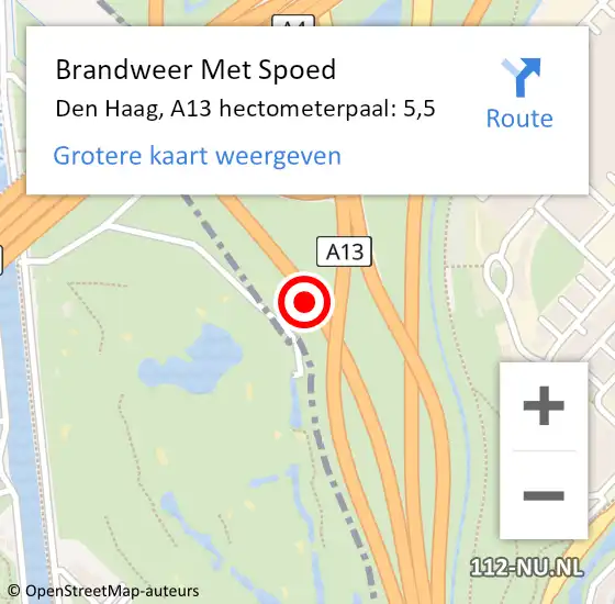 Locatie op kaart van de 112 melding: Brandweer Met Spoed Naar Den Haag, A13 hectometerpaal: 5,5 op 8 oktober 2021 03:36