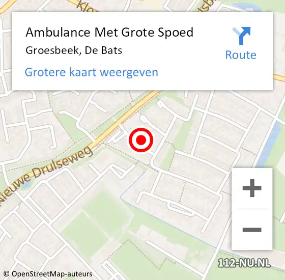 Locatie op kaart van de 112 melding: Ambulance Met Grote Spoed Naar Groesbeek, De Bats op 8 oktober 2021 05:42