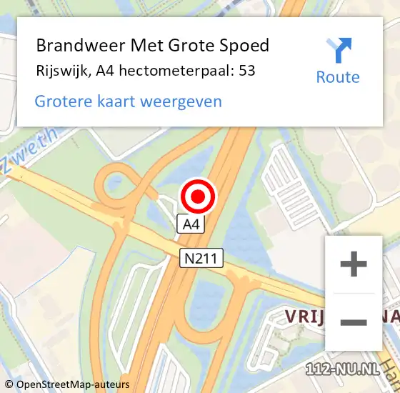 Locatie op kaart van de 112 melding: Brandweer Met Grote Spoed Naar Rijswijk, A4 hectometerpaal: 53 op 8 oktober 2021 05:46