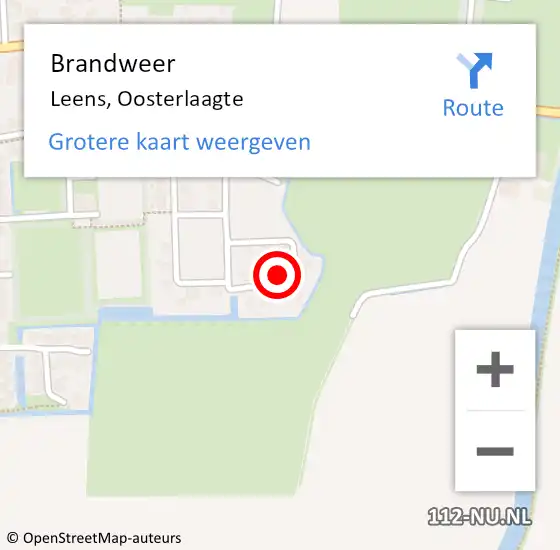 Locatie op kaart van de 112 melding: Brandweer Leens, Oosterlaagte op 8 oktober 2021 07:13