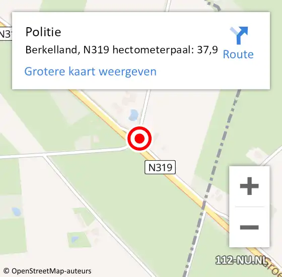 Locatie op kaart van de 112 melding: Politie Berkelland, N319 hectometerpaal: 37,9 op 8 oktober 2021 07:20