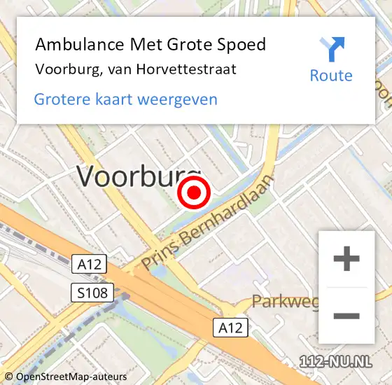 Locatie op kaart van de 112 melding: Ambulance Met Grote Spoed Naar Voorburg, van Horvettestraat op 8 oktober 2021 07:22