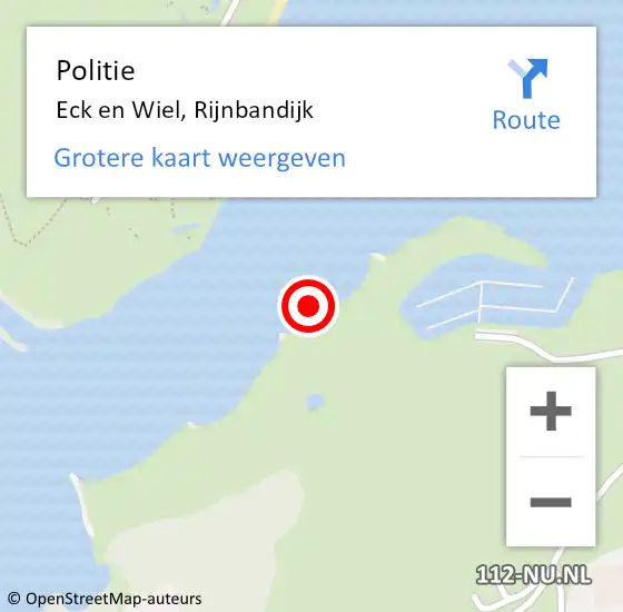Locatie op kaart van de 112 melding: Politie Eck en Wiel, Rijnbandijk op 8 oktober 2021 08:18
