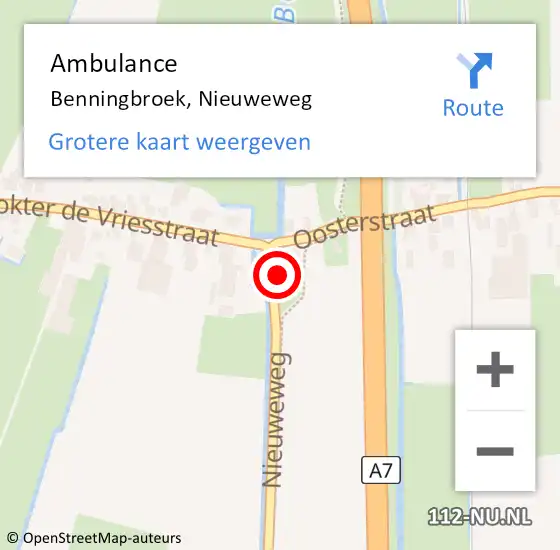 Locatie op kaart van de 112 melding: Ambulance Benningbroek, Nieuweweg op 8 oktober 2021 09:26