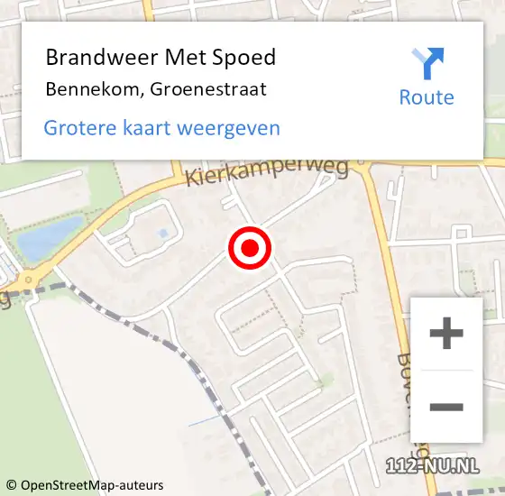 Locatie op kaart van de 112 melding: Brandweer Met Spoed Naar Bennekom, Groenestraat op 8 oktober 2021 09:46