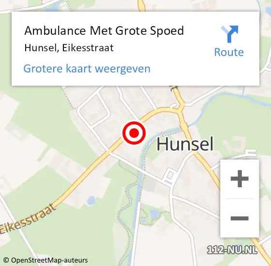 Locatie op kaart van de 112 melding: Ambulance Met Grote Spoed Naar Hunsel, Eikesstraat op 8 oktober 2021 10:03