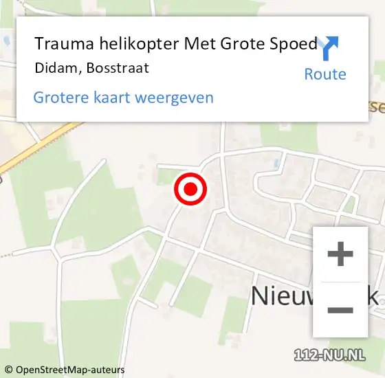 Locatie op kaart van de 112 melding: Trauma helikopter Met Grote Spoed Naar Didam, Bosstraat op 8 oktober 2021 12:08