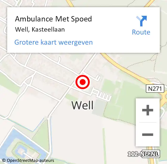 Locatie op kaart van de 112 melding: Ambulance Met Spoed Naar Well, Kasteellaan op 25 juni 2014 12:48