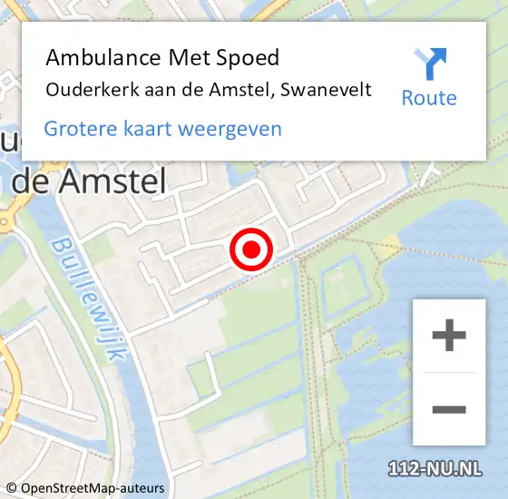 Locatie op kaart van de 112 melding: Ambulance Met Spoed Naar Ouderkerk aan de Amstel, Swanevelt op 8 oktober 2021 12:39