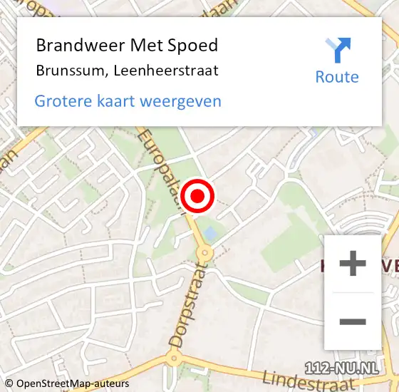 Locatie op kaart van de 112 melding: Brandweer Met Spoed Naar Brunssum, Leenheerstraat op 8 oktober 2021 13:04