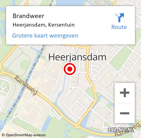 Locatie op kaart van de 112 melding: Brandweer Heerjansdam, Kersentuin op 8 oktober 2021 13:40