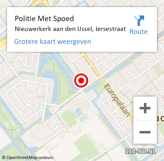 Locatie op kaart van de 112 melding: Politie Met Spoed Naar Nieuwerkerk aan den IJssel, Iersestraat op 8 oktober 2021 13:46