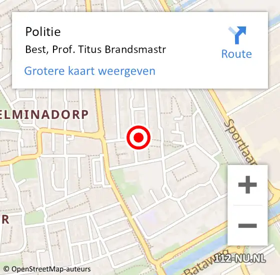 Locatie op kaart van de 112 melding: Politie Best, Prof. Titus Brandsmastr op 8 oktober 2021 13:49