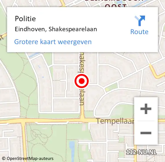 Locatie op kaart van de 112 melding: Politie Eindhoven, Shakespearelaan op 8 oktober 2021 14:15