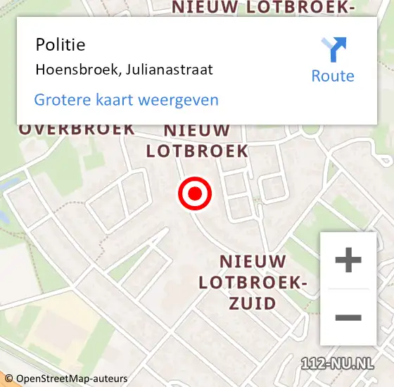 Locatie op kaart van de 112 melding: Politie Hoensbroek, Julianastraat op 8 oktober 2021 14:45