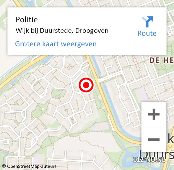 Locatie op kaart van de 112 melding: Politie Wijk bij Duurstede, Droogoven op 8 oktober 2021 14:50