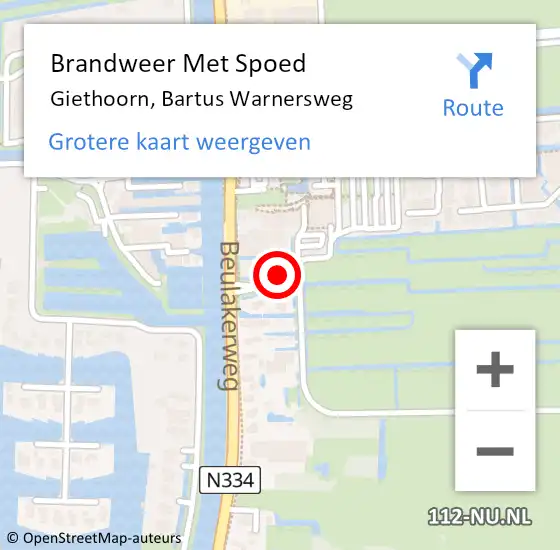 Locatie op kaart van de 112 melding: Brandweer Met Spoed Naar Giethoorn, Bartus Warnersweg op 8 oktober 2021 14:59