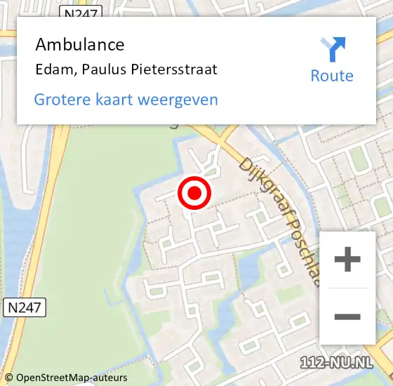 Locatie op kaart van de 112 melding: Ambulance Edam, Paulus Pietersstraat op 8 oktober 2021 15:13