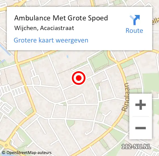 Locatie op kaart van de 112 melding: Ambulance Met Grote Spoed Naar Wijchen, Acaciastraat op 8 oktober 2021 15:13