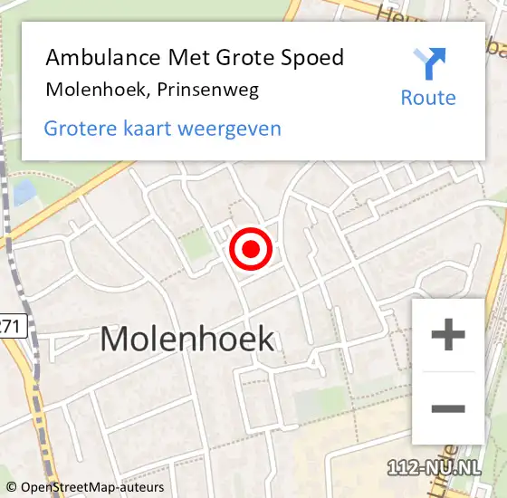 Locatie op kaart van de 112 melding: Ambulance Met Grote Spoed Naar Molenhoek, Prinsenweg op 8 oktober 2021 15:26