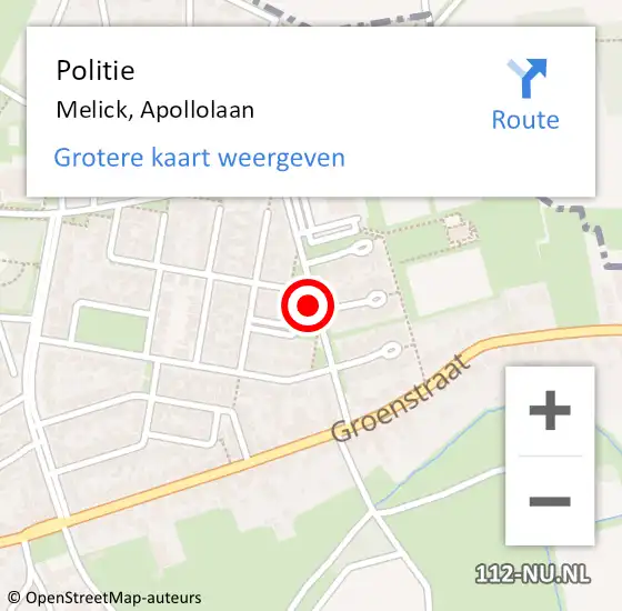 Locatie op kaart van de 112 melding: Politie Melick, Apollolaan op 8 oktober 2021 15:34