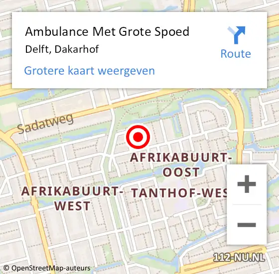Locatie op kaart van de 112 melding: Ambulance Met Grote Spoed Naar Delft, Dakarhof op 8 oktober 2021 15:44