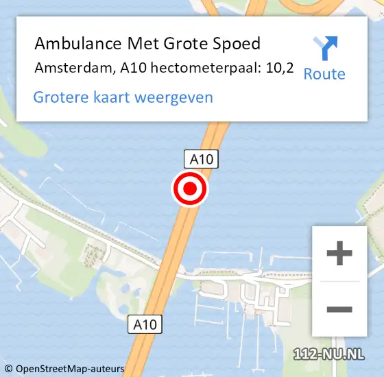 Locatie op kaart van de 112 melding: Ambulance Met Grote Spoed Naar Amsterdam, A10 hectometerpaal: 10,2 op 8 oktober 2021 16:00
