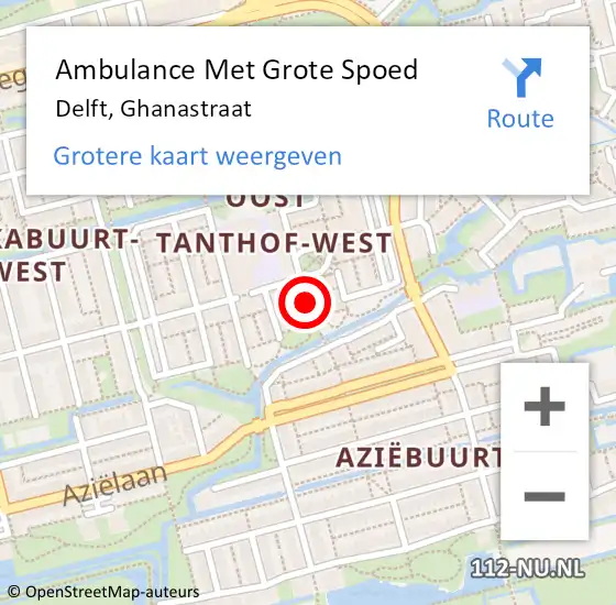 Locatie op kaart van de 112 melding: Ambulance Met Grote Spoed Naar Delft, Ghanastraat op 8 oktober 2021 16:12