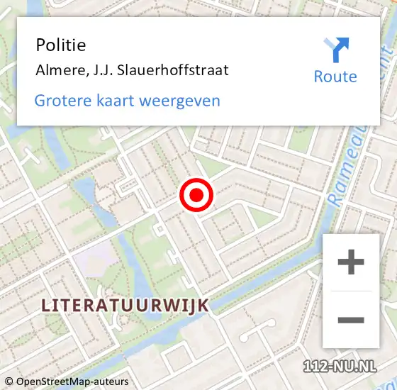 Locatie op kaart van de 112 melding: Politie Almere, J.J. Slauerhoffstraat op 8 oktober 2021 16:18