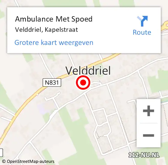 Locatie op kaart van de 112 melding: Ambulance Met Spoed Naar Velddriel, Kapelstraat op 8 oktober 2021 16:26