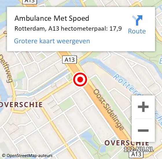 Locatie op kaart van de 112 melding: Ambulance Met Spoed Naar Rotterdam, A13 hectometerpaal: 17,9 op 8 oktober 2021 16:27