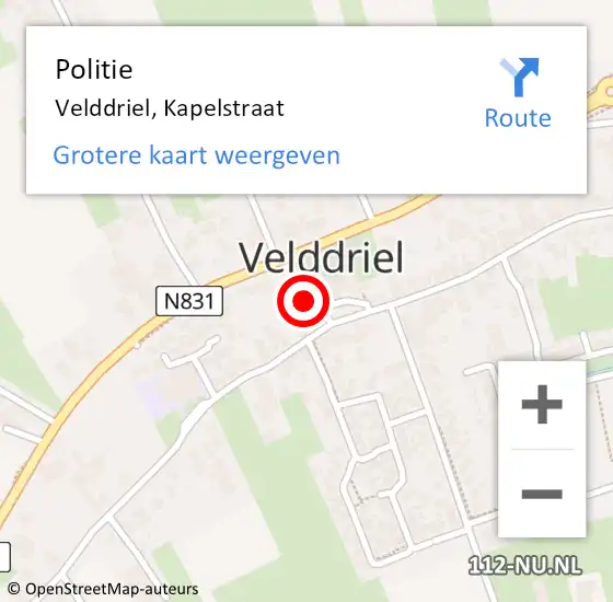 Locatie op kaart van de 112 melding: Politie Velddriel, Kapelstraat op 8 oktober 2021 16:28