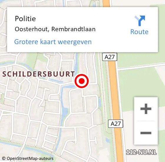 Locatie op kaart van de 112 melding: Politie Oosterhout, Rembrandtlaan op 8 oktober 2021 16:28