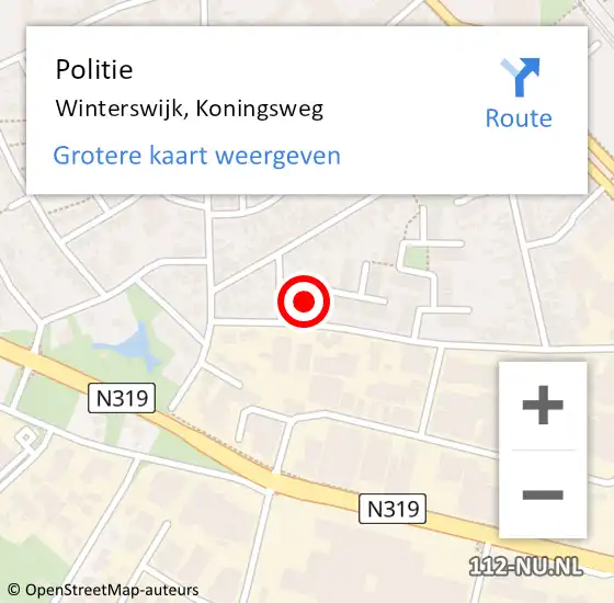 Locatie op kaart van de 112 melding: Politie Winterswijk, Koningsweg op 8 oktober 2021 16:39