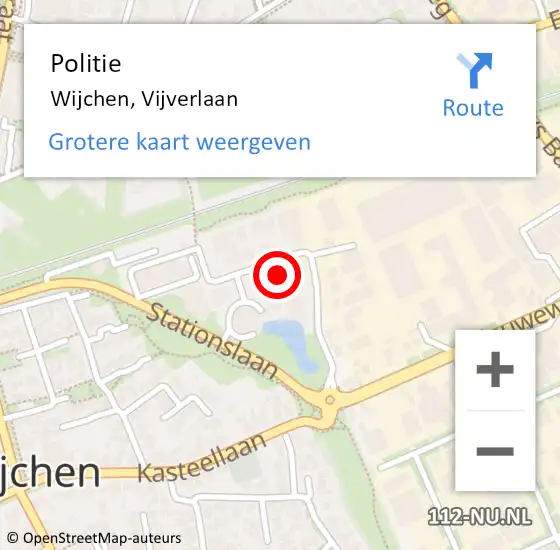 Locatie op kaart van de 112 melding: Politie Wijchen, Vijverlaan op 8 oktober 2021 17:02