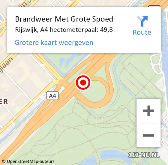 Locatie op kaart van de 112 melding: Brandweer Met Grote Spoed Naar Rijswijk, A4 hectometerpaal: 49,8 op 8 oktober 2021 17:29