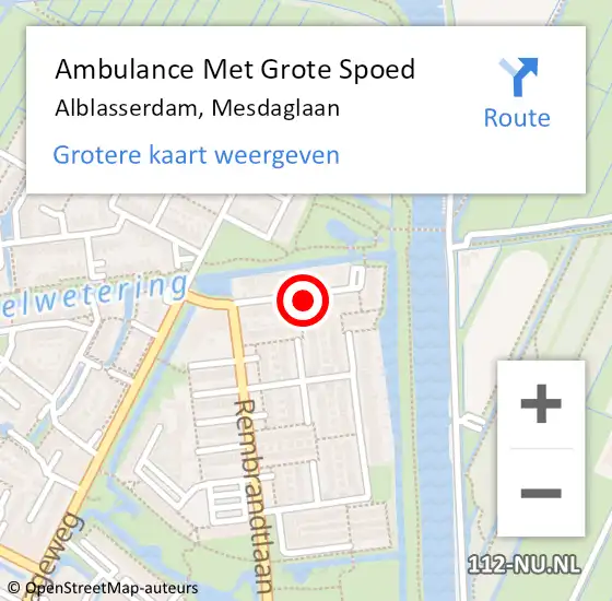 Locatie op kaart van de 112 melding: Ambulance Met Grote Spoed Naar Alblasserdam, Mesdaglaan op 8 oktober 2021 17:32