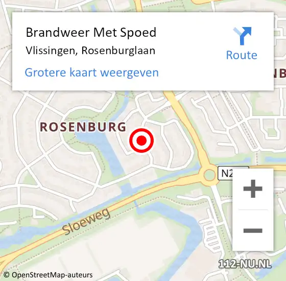 Locatie op kaart van de 112 melding: Brandweer Met Spoed Naar Vlissingen, Rosenburglaan op 8 oktober 2021 17:50