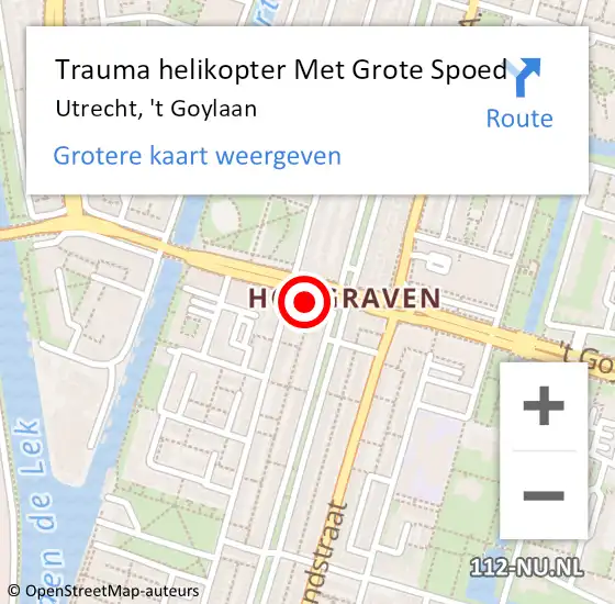 Locatie op kaart van de 112 melding: Trauma helikopter Met Grote Spoed Naar Utrecht, 't Goylaan op 8 oktober 2021 17:56