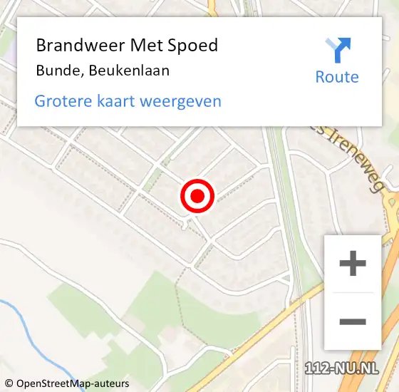 Locatie op kaart van de 112 melding: Brandweer Met Spoed Naar Bunde, Beukenlaan op 8 oktober 2021 18:51